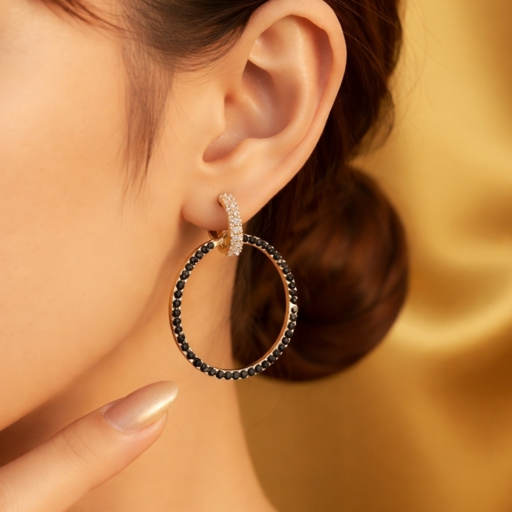 Christian Siriano Gold Double Hoop Sparkly Lightweight Earrings